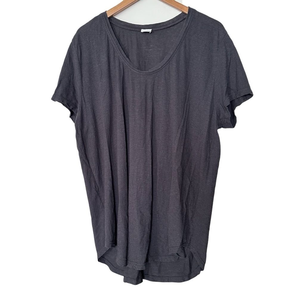 Poetry Scoop Neck Hemp Cotton Blend Short Sleeve Shirt Top Gray Size 18
